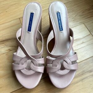 Stuart Weitzman wedge sandals cadence cork heels blush leather size 7